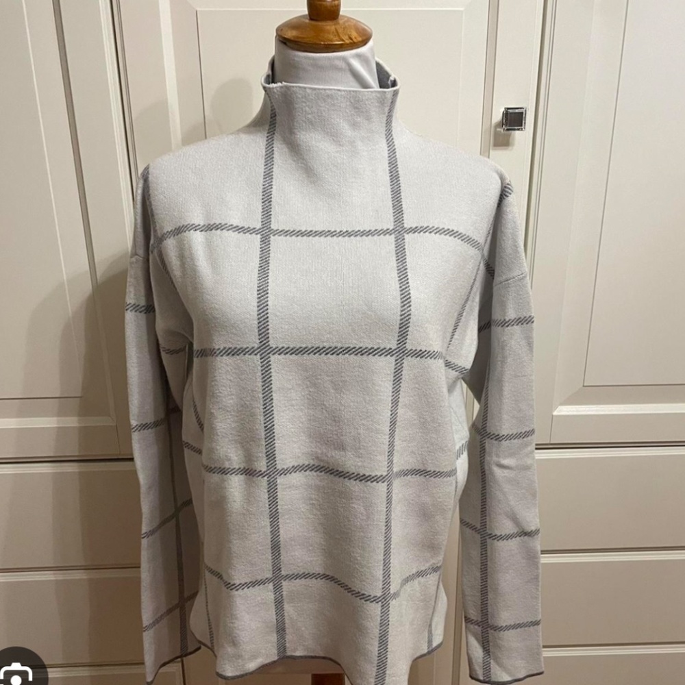 Neutral Windowpane Mock Neck Sweater -